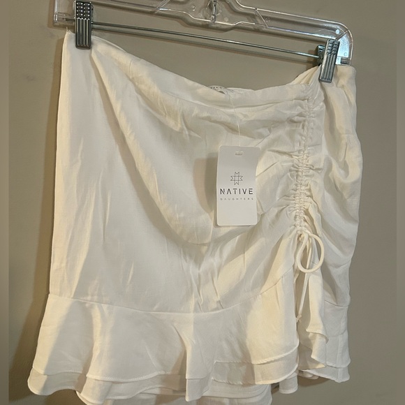 NWT Native Daughters White Mini Skirt Front Drawstring Side Zip Lined - Picture 2 of 7